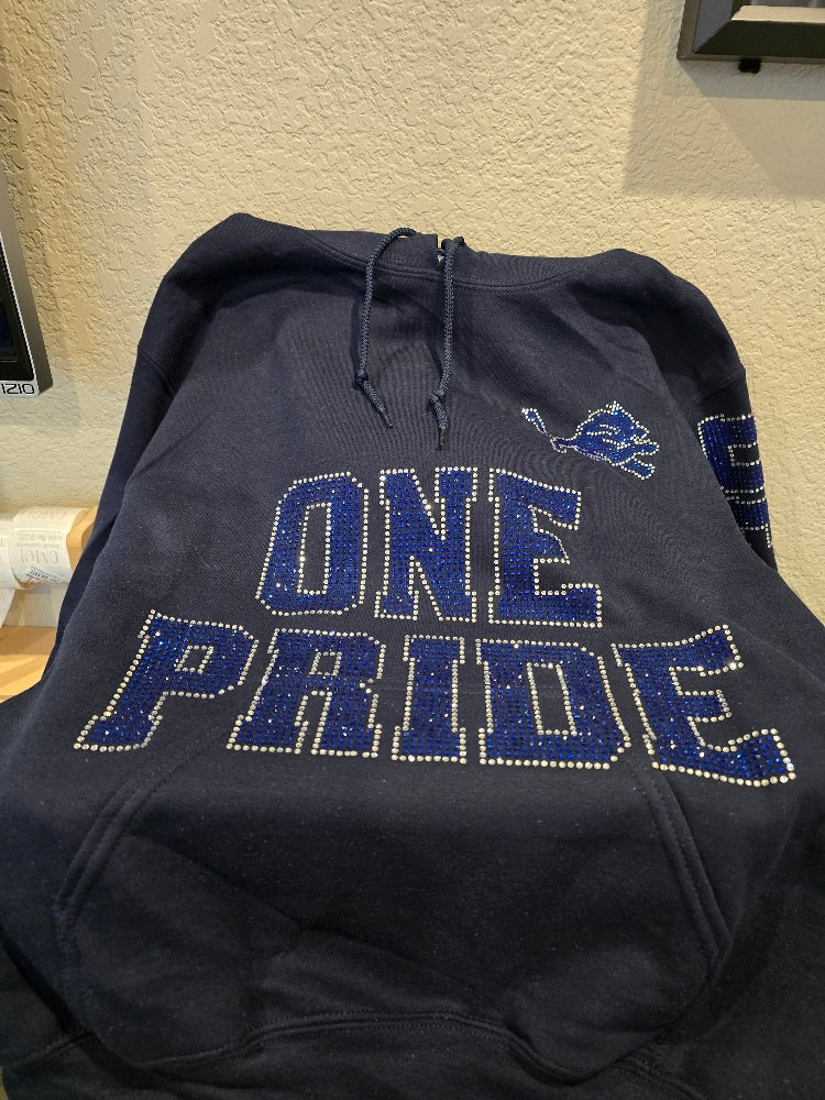 Custom Detroit Lions Rhinestone Hoodie Front, Back and both sleeves
