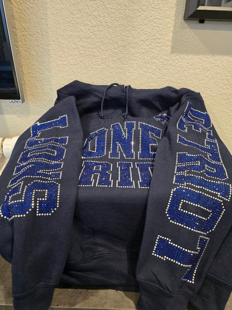 Custom Detroit Lions Rhinestone Hoodie Front, Back and both sleeves