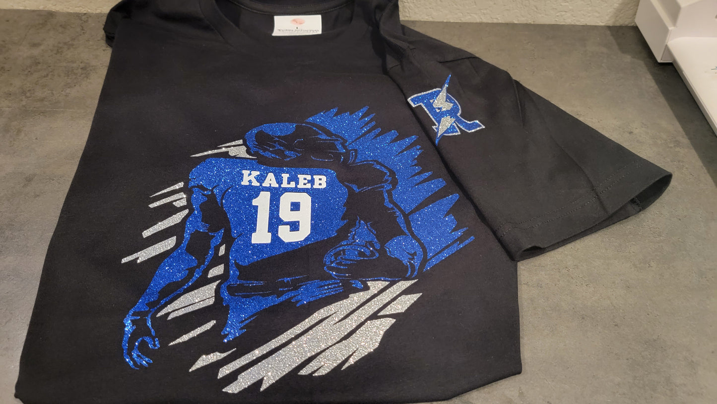 Football Player Name and Number Glitter Shirt