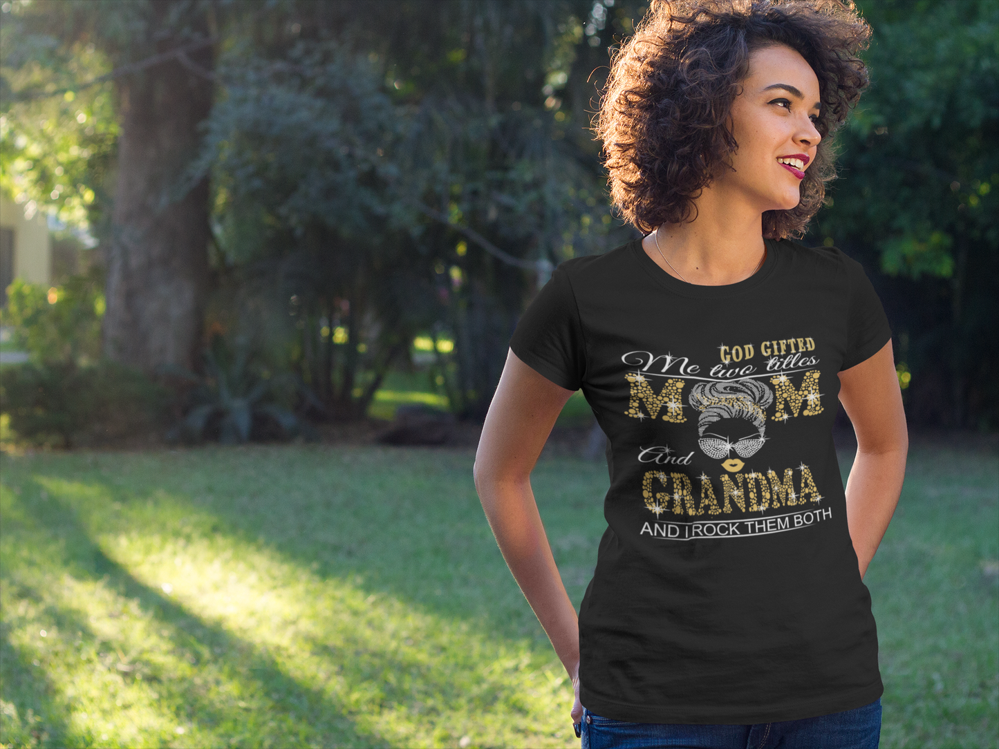 God Gifted me Two Titles Faux Rhinestones Shirt