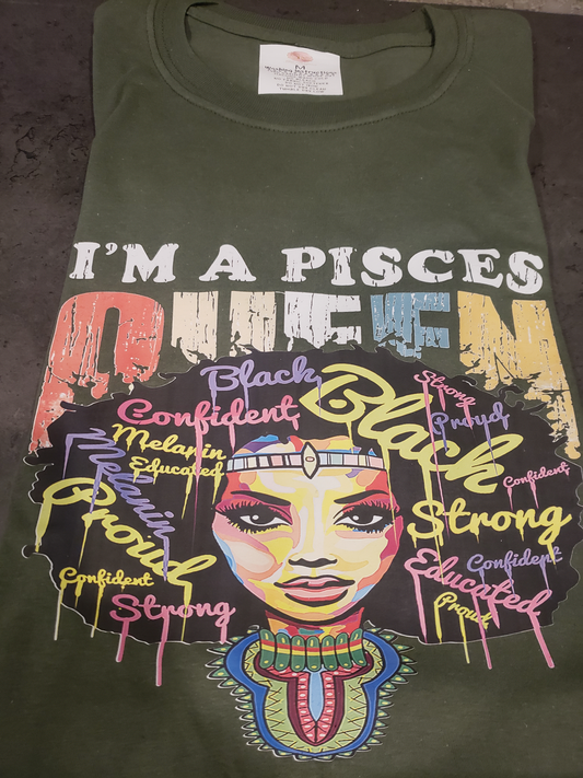 I'm A Pisces Queen Afro Woman with word art in Hair Shirt