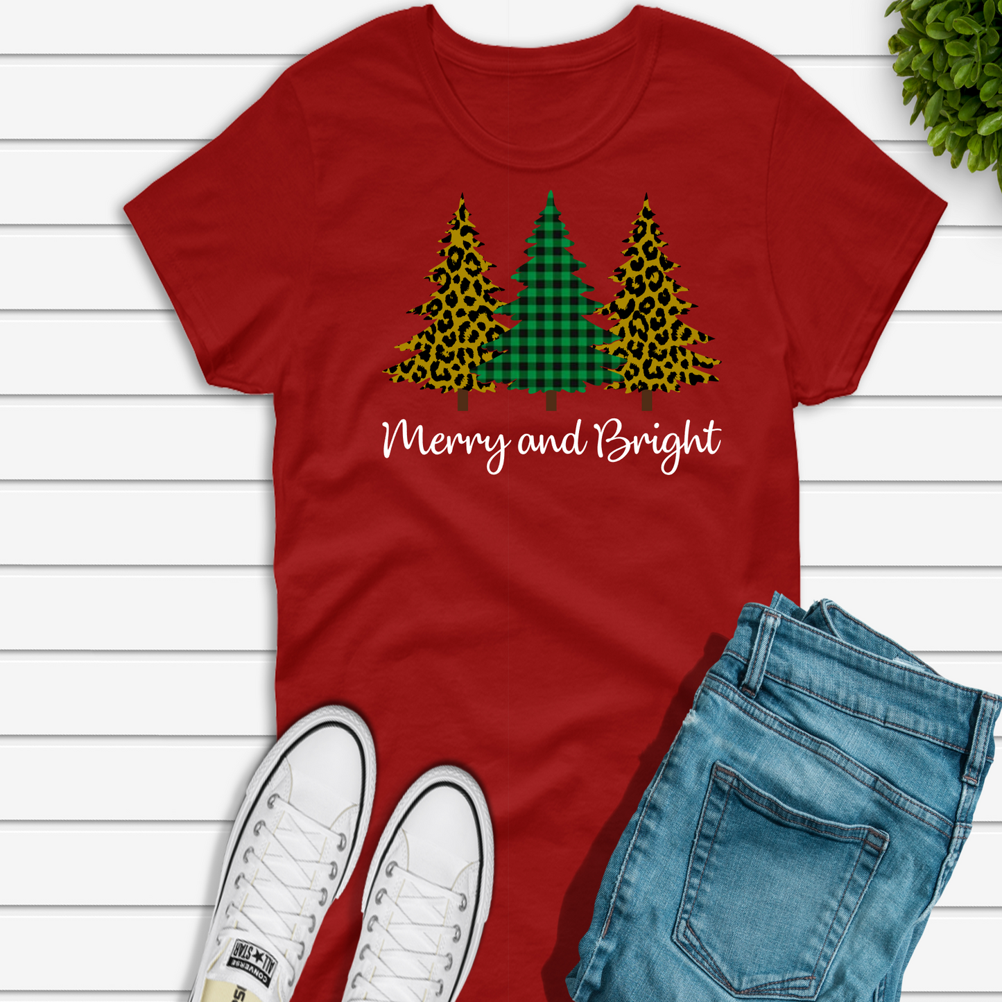 Merry and Bright Leopard and Plaid Christmas Tree Shirt
