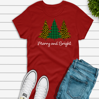 Merry and Bright Leopard and Plaid Christmas Tree Shirt