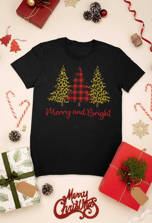 Merry and Bright Leopard and Plaid Christmas Tree Shirt